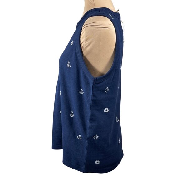 New Loft Knit Tank Top Sailing Embroidery Navy Cotton L Large - Picture 2 of 6